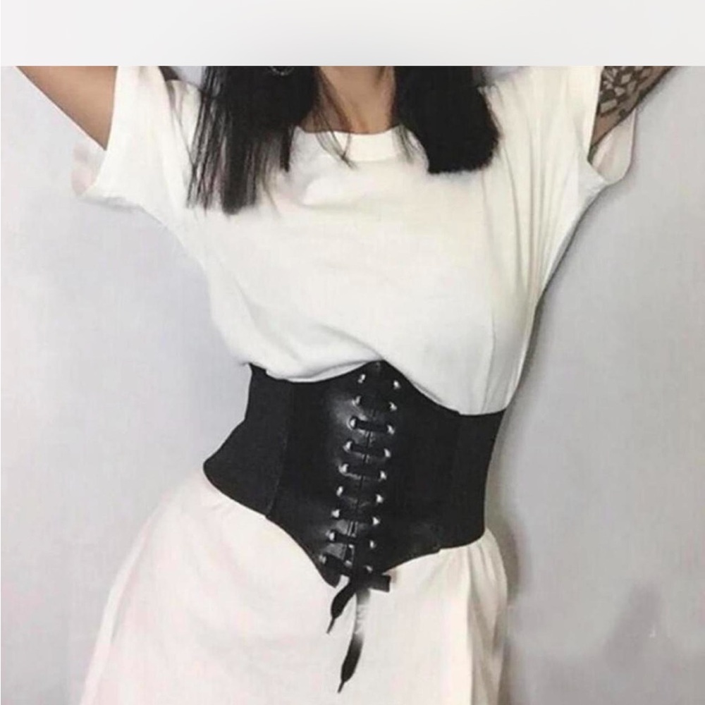 Black Lace-Up Corset Belt